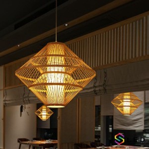 Đèn tăm tre hình phi thuyền 2 tần có lồng vải thumb