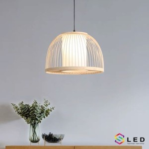 Đèn mây tre nửa tròn lồng vải thumb