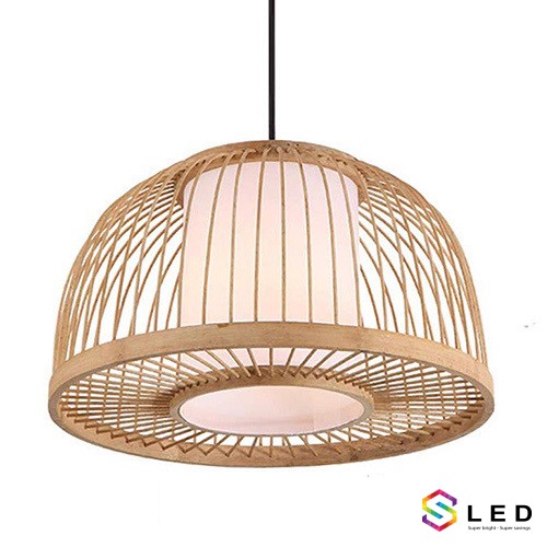 Đèn mây tre nửa tròn lồng vải
