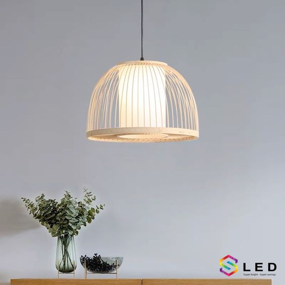 Đèn mây tre nửa tròn lồng vải