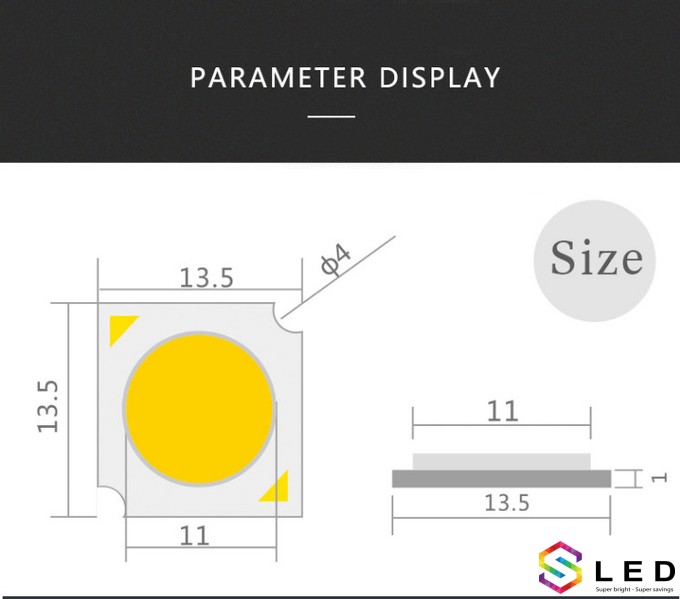 Chip LED Bridgelux 5W COB 300mA 13.5 * 13.5 / 11 cho đèn trần 3